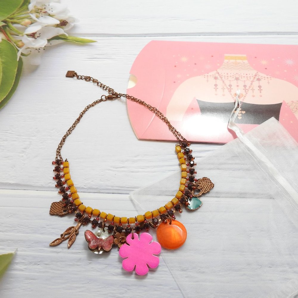 Shell Copper Charm Orange Enemel Necklace